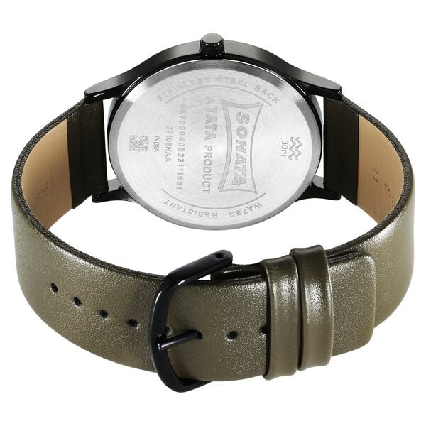 Sonata 77105NL10W Men’s Green Dial Brown Leather Analog Quartz Watch