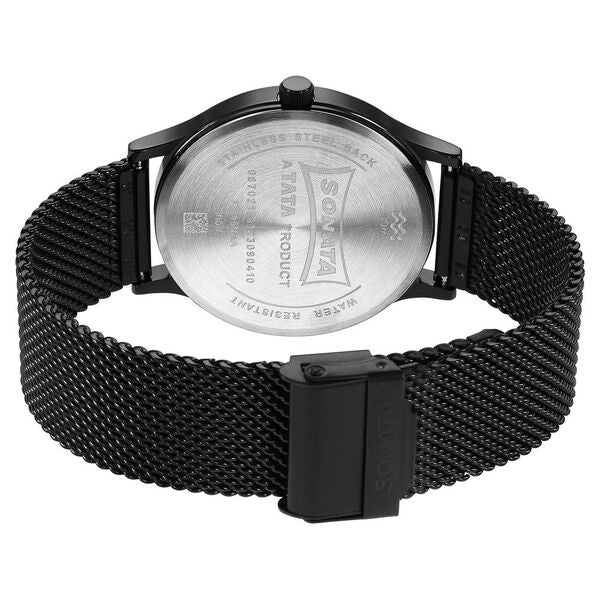 Sonata 77105NM02 Quartz Analog Black Dial Stainless Steel Strap Watch for Men