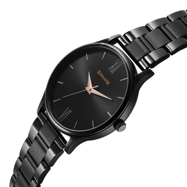 Sonata 77105NM03W Quartz Analog Black Dial Stainless Steel Strap Men’s Watch
