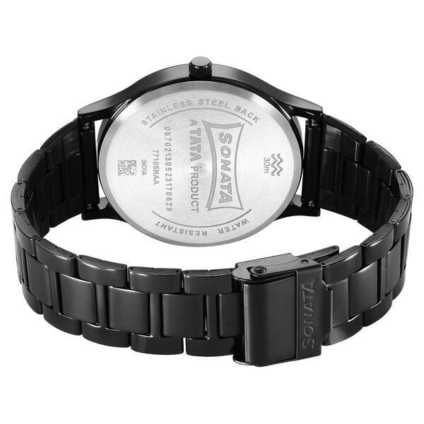 Sonata 77105NM03W Quartz Analog Black Dial Stainless Steel Strap Men’s Watch