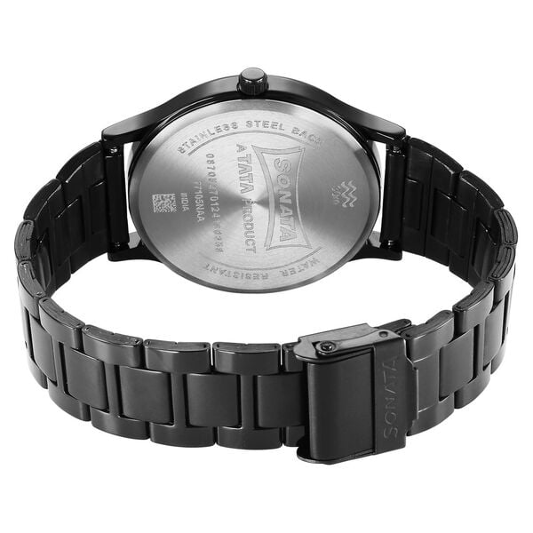 Sonata 77105NM09W Analog Quartz Men Watch with Black Dial & Black Stainless Steel Strap