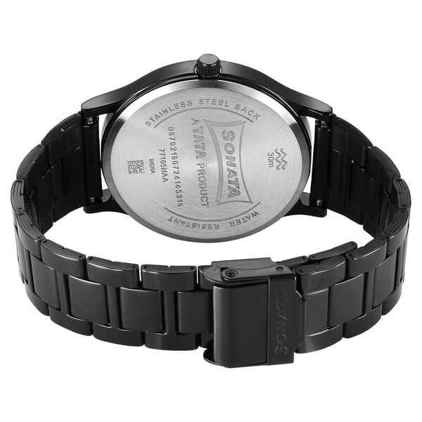 Sonata 77105NM11W Aspire Men’s Quartz Analog Black Dial Stainless Steel Watch