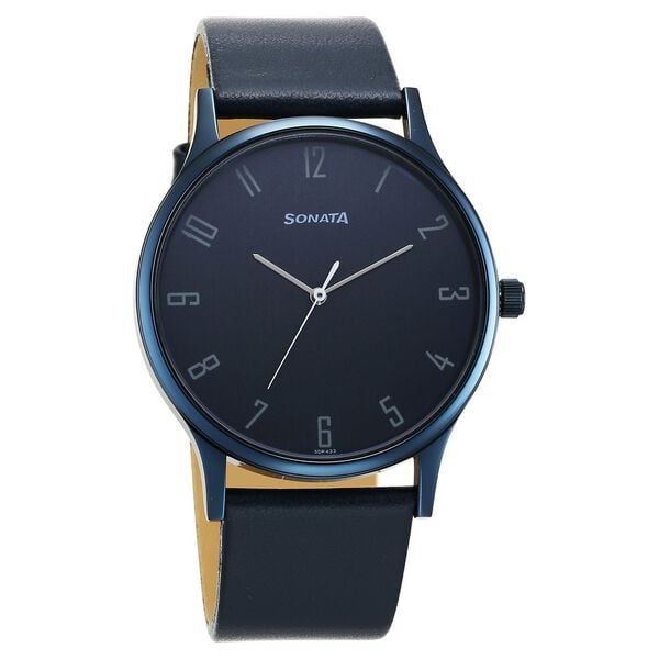 Sonata 77105QL01 Quartz Analog Blue Dial Men’s Watch with Blue Leather Strap