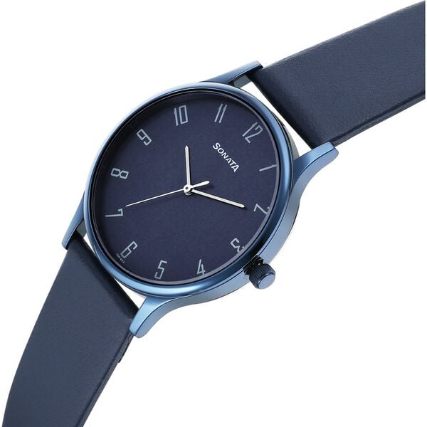 Sonata 77105QL01 Quartz Analog Blue Dial Men’s Watch with Blue Leather Strap