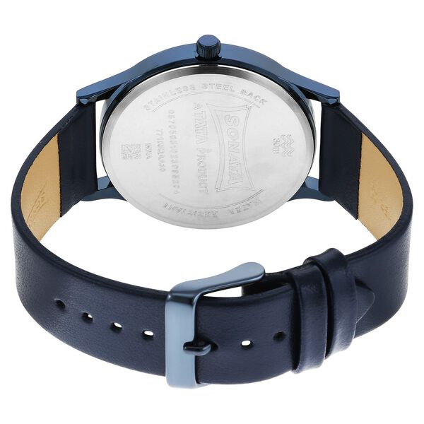 Sonata 77105QL01 Quartz Analog Blue Dial Men’s Watch with Blue Leather Strap