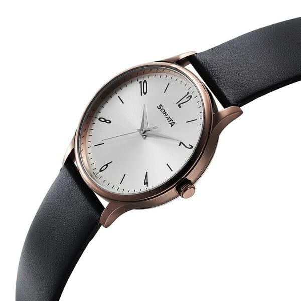 Sonata Aspire 77105QL03W Quartz Analog Silver Dial Black Leather Strap Men’s Watch