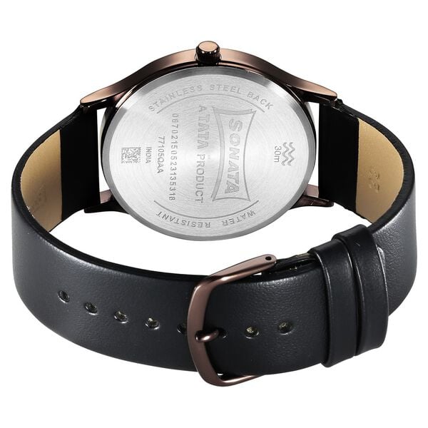 Sonata Aspire 77105QL03W Quartz Analog Silver Dial Black Leather Strap Men’s Watch