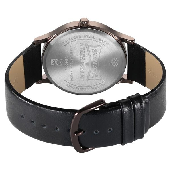 Sonata 77105QL05W Men Aspire Quartz Analog Brown Dial Leather Strap Watch
