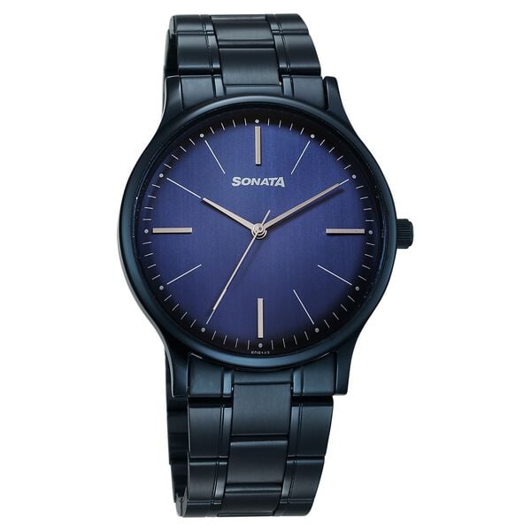 Sonata 77105QM05W Men Aspire Quartz Blue Dial Stainless Steel Strap Watch