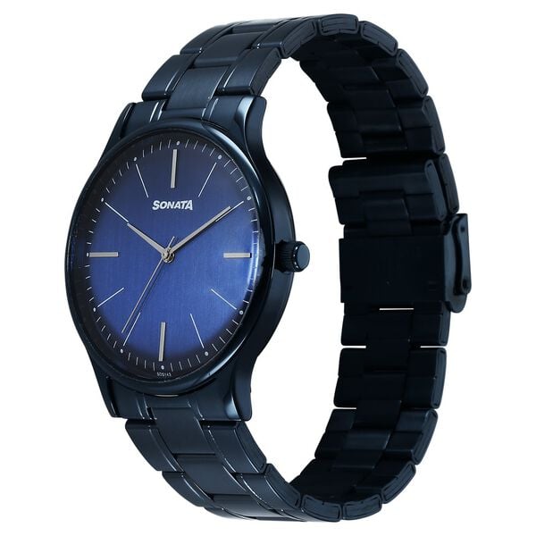 Sonata 77105QM05W Men Aspire Quartz Blue Dial Stainless Steel Strap Watch