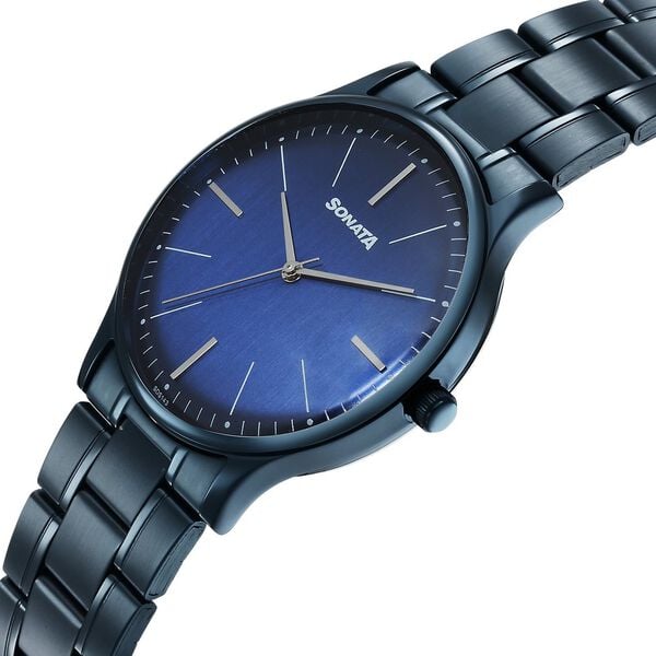 Sonata 77105QM05W Men Aspire Quartz Blue Dial Stainless Steel Strap Watch