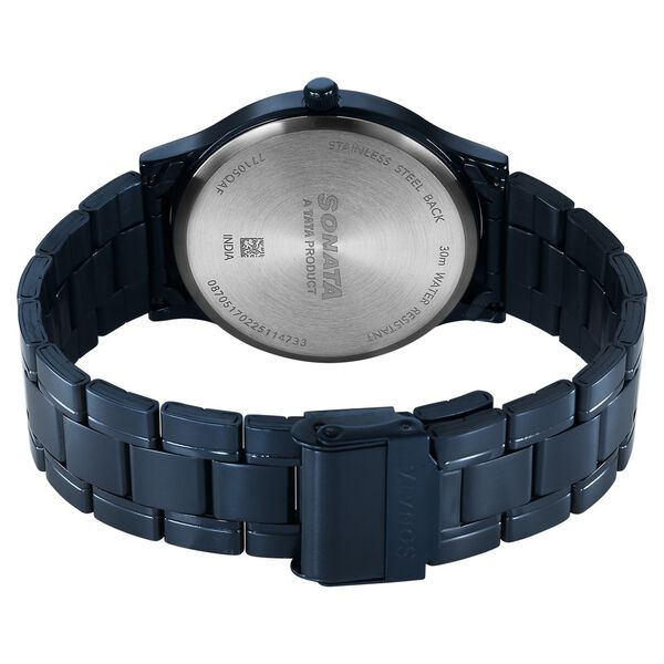 Sonata 77105QM05W Men Aspire Quartz Blue Dial Stainless Steel Strap Watch
