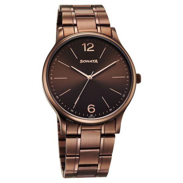 Sonata 77105QM06W Aspire Men’s Quartz Analog Brown Dial Stainless Steel Watch