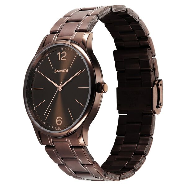 Sonata 77105QM06W Aspire Men’s Quartz Analog Brown Dial Stainless Steel Watch