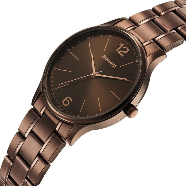 Sonata 77105QM06W Aspire Men’s Quartz Analog Brown Dial Stainless Steel Watch