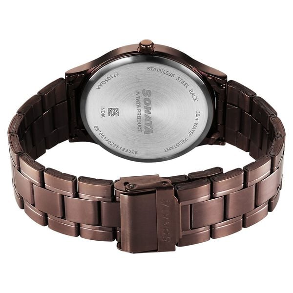 Sonata 77105QM06W Aspire Men’s Quartz Analog Brown Dial Stainless Steel Watch