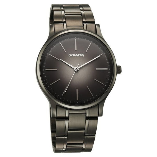 Sonata 77105QM07W Aspire Quartz Analog Grey Dial Stainless Steel Men’s Watch