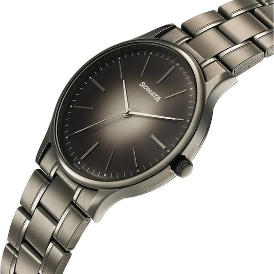 Sonata 77105QM07W Aspire Quartz Analog Grey Dial Stainless Steel Men’s Watch