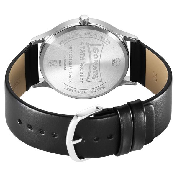 Sonata 77105SL14W Quartz Analog Black Dial Men’s Watch with Black Leather Strap