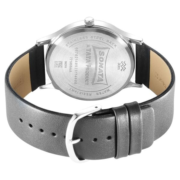 Sonata 77105SL15W Quartz Analog Grey Dial Men’s Watch with Grey Leather Strap