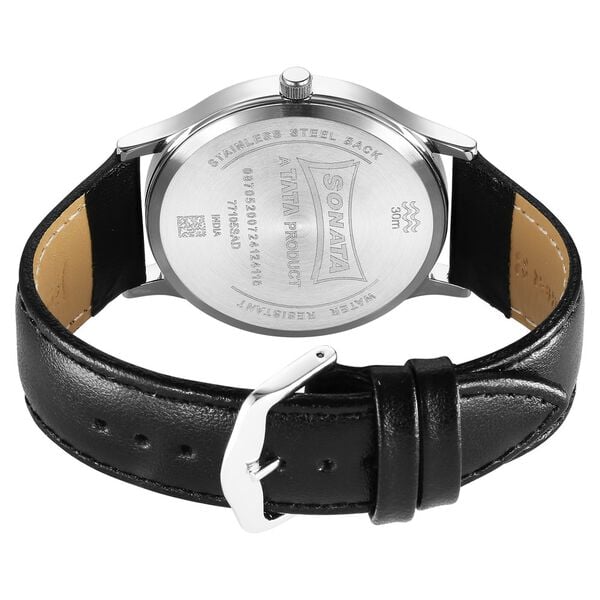 Sonata 77105SL22W Aspire 3 Quartz Analog White Dial Black Leather Strap Watch for Men