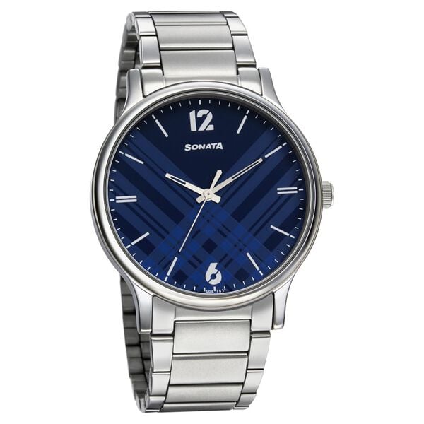 Sonata NR77105SM01W front view blue dial