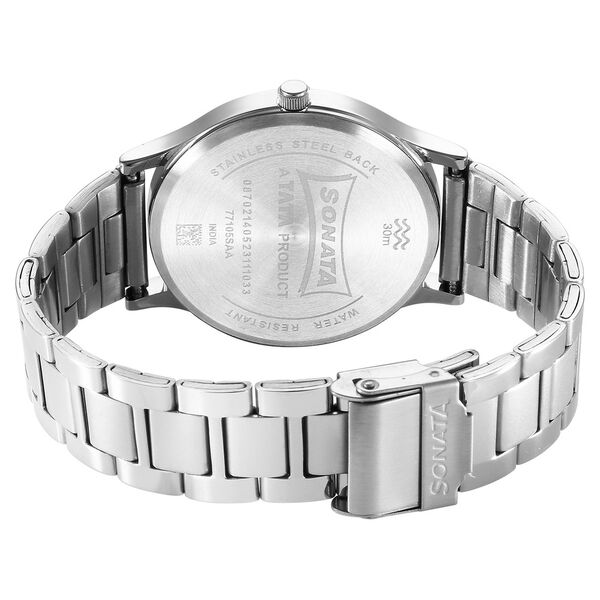 Sonata 77105SM08W Men Aspire Quartz Analog Blue Dial Stainless Steel Watch
