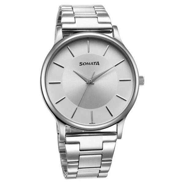 Sonata Aspire 77105SM10W Quartz Analog Silver Dial Stainless Steel Strap Watch for Men