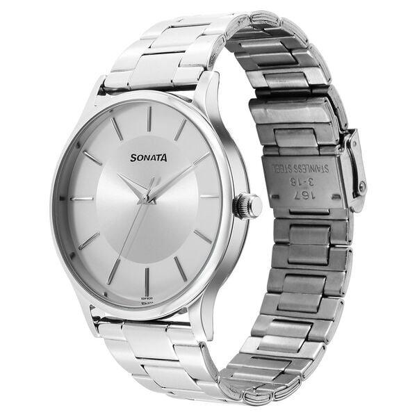 Sonata Aspire 77105SM10W Quartz Analog Silver Dial Stainless Steel Strap Watch for Men