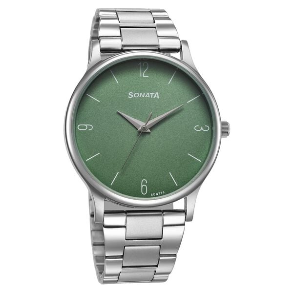 Sonata Aspire 77105SM13W Quartz Analog Green Dial Stainless Steel Strap Men’s Watch