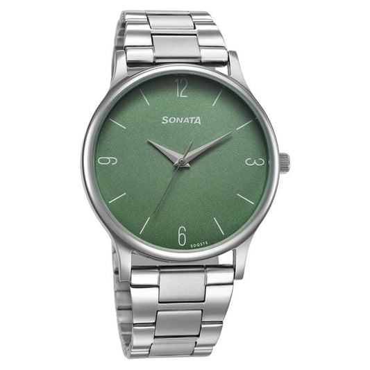 Sonata Aspire 77105SM13W Quartz Analog Green Dial Stainless Steel Strap Men’s Watch