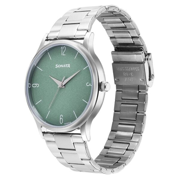 Sonata Aspire 77105SM13W Quartz Analog Green Dial Stainless Steel Strap Men’s Watch