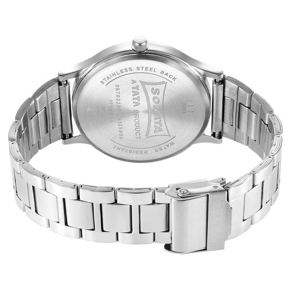 Sonata 77105SM15W Men Quartz Blue Dial Stainless Steel Analog Watch