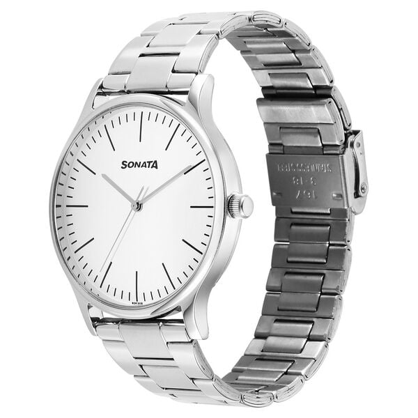 Sonata 77105SM17W Aspire 3 Quartz Analog Off-White Dial Stainless Steel Strap Watch for Men