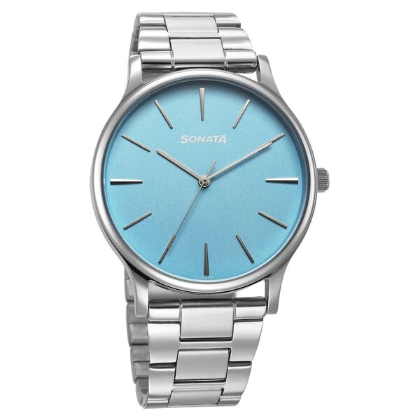 Sonata 77105SM18W Aspire 3 Quartz Analog Blue Dial Stainless Steel Strap Watch for Men