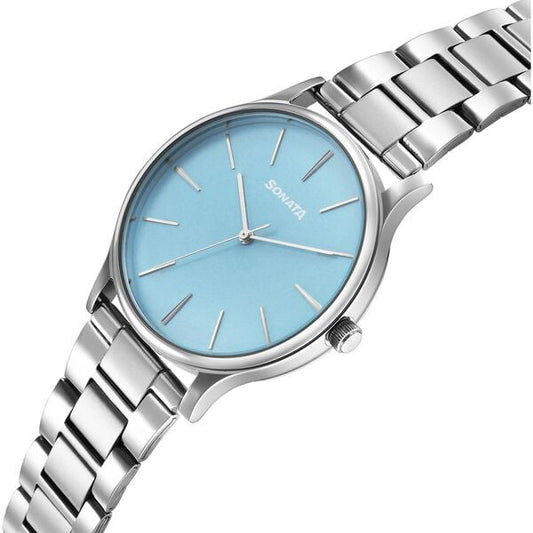 Sonata 77105SM18W Aspire 3 Quartz Analog Blue Dial Stainless Steel Strap Watch for Men