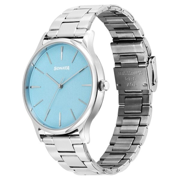 Sonata 77105SM18W Aspire 3 Quartz Analog Blue Dial Stainless Steel Strap Watch for Men
