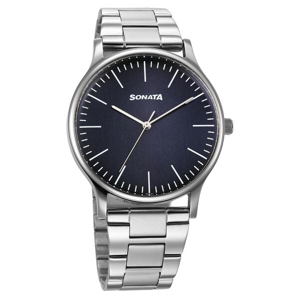 Sonata 77105SM19W Aspire Men’s Quartz Analog Blue Dial Stainless Steel Watch