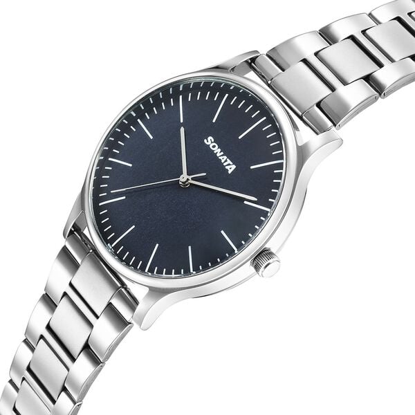 Sonata 77105SM19W Aspire Men’s Quartz Analog Blue Dial Stainless Steel Watch