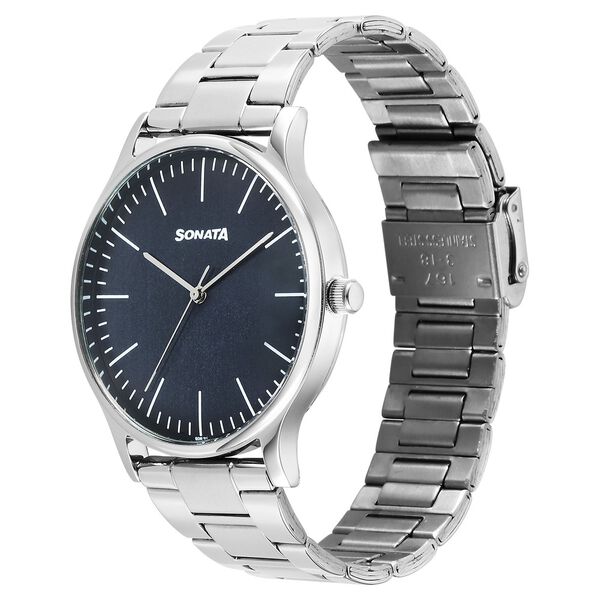 Sonata 77105SM19W Aspire Men’s Quartz Analog Blue Dial Stainless Steel Watch