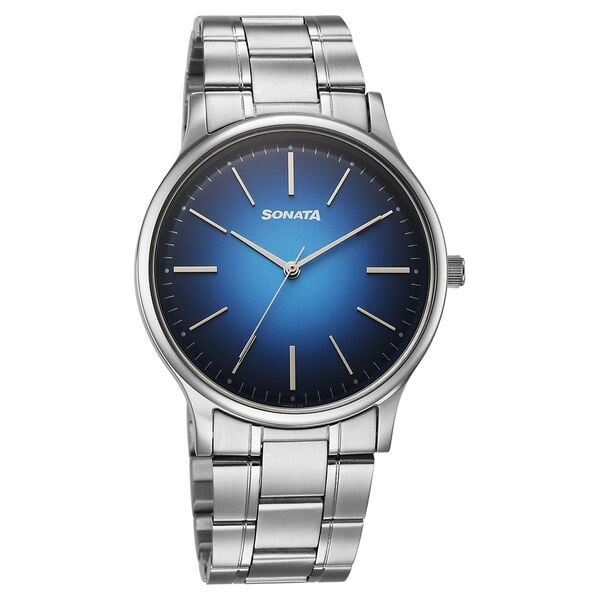 Sonata 77105SM23W Aspire Men’s Quartz Analog Blue Dial Stainless Steel Strap Watch