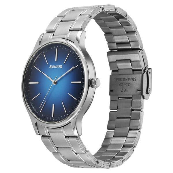 Sonata 77105SM23W Aspire Men’s Quartz Analog Blue Dial Stainless Steel Strap Watch