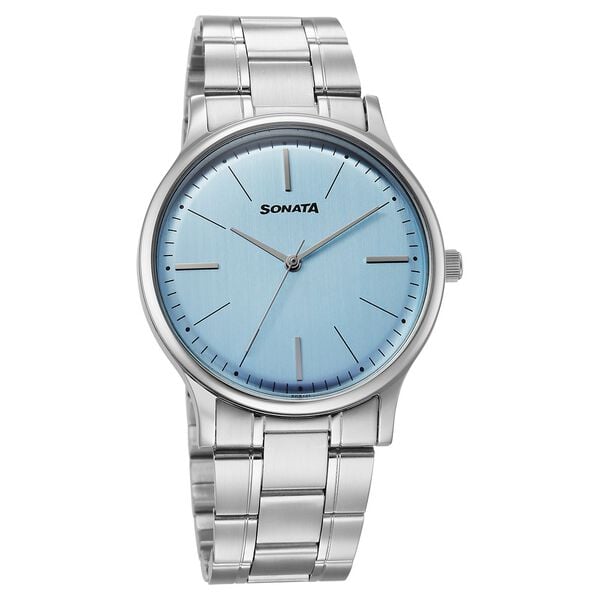 Sonata 77105SM29W Aspire Men’s Quartz Analog Blue Dial Stainless Steel Watch