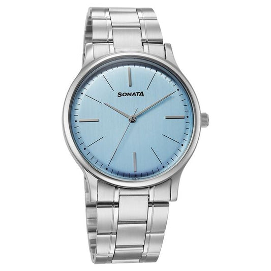 Sonata 77105SM29W Aspire Men’s Quartz Analog Blue Dial Stainless Steel Watch