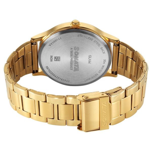Sonata 77105YM07W Analog Quartz Watch for Men – Green Dial, Golden Metal Strap