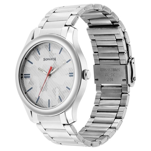Sonata 77106SM07W Men Analog Quartz Multi Color Dial Stainless Steel Bracelet Watch