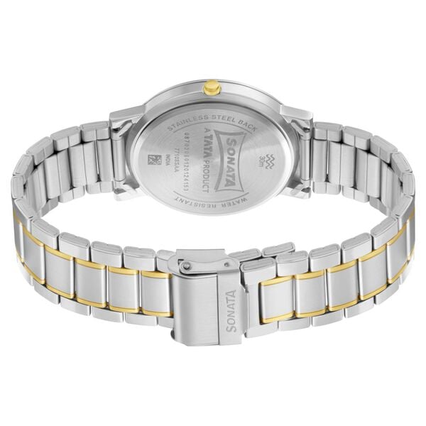 Sonata 77108BM01W Quartz Analog Champagne Dial Stainless Steel Strap Watch for Men