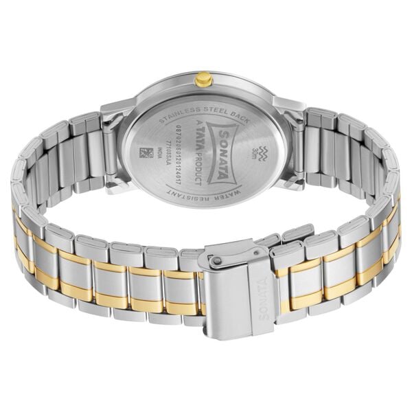 Sonata 77108BM02W Analog Quartz Watch for Men – Silver Dial, Two‑Tone Stainless Steel Strap