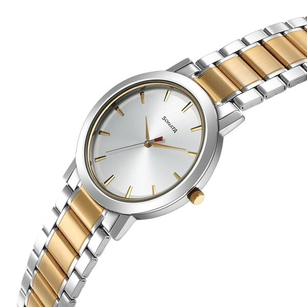 Sonata 77108BM04 Utsav Quartz Analog Silver Dial Two-Toned Stainless Steel Strap Watch for Men