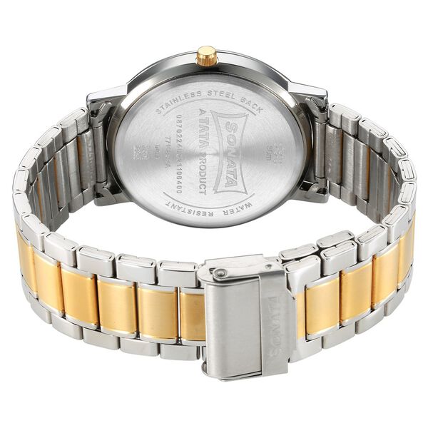 Sonata 77108BM04 Utsav Quartz Analog Silver Dial Two-Toned Stainless Steel Strap Watch for Men